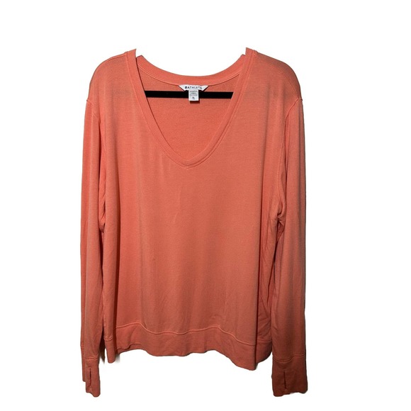 Athleta Tops - Athleta Sunrise V-neck Sweatshirt Stretch Top Peach SUPER SOFT Shirt XL